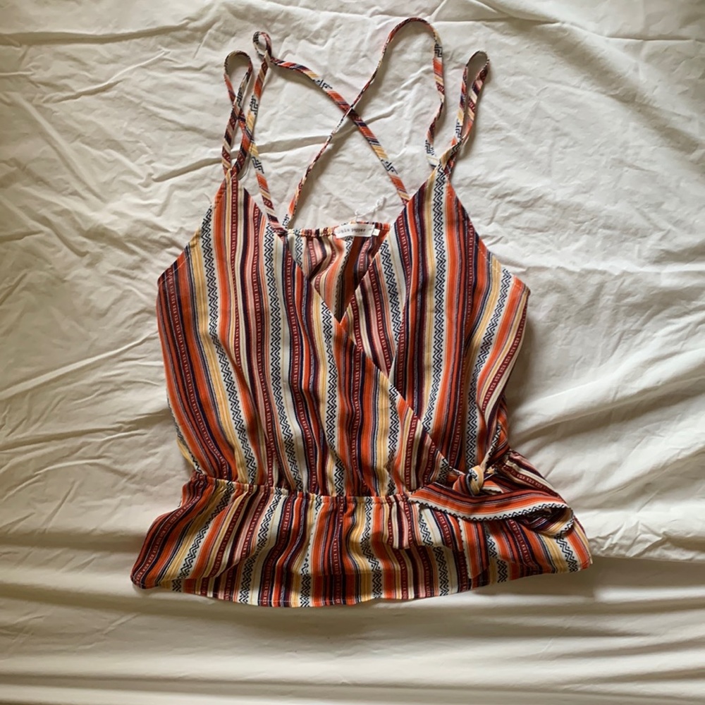 Strappy printed wrap tank